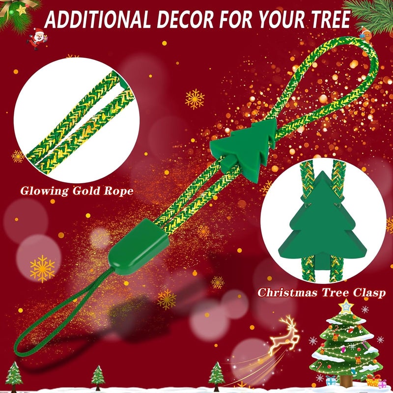 ANGAR 24 Pcs Adjustable Christmas Ornament Hooks, No-Slip Cat Child Proof Ornament Hangers String for Hanging Christmas Tree Decorations, Strong Accessorie for Small & Large Ornaments(Green-Gold) - Image 2
